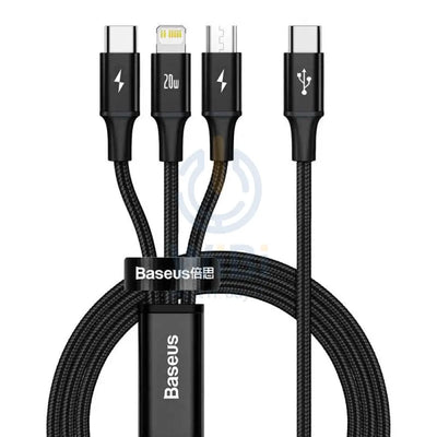 Baseus Rapid Series 3-in-1 Fast Charging Data Cable - Lightning / Type C / Micro USB Cable / 1.5 Meter / Black