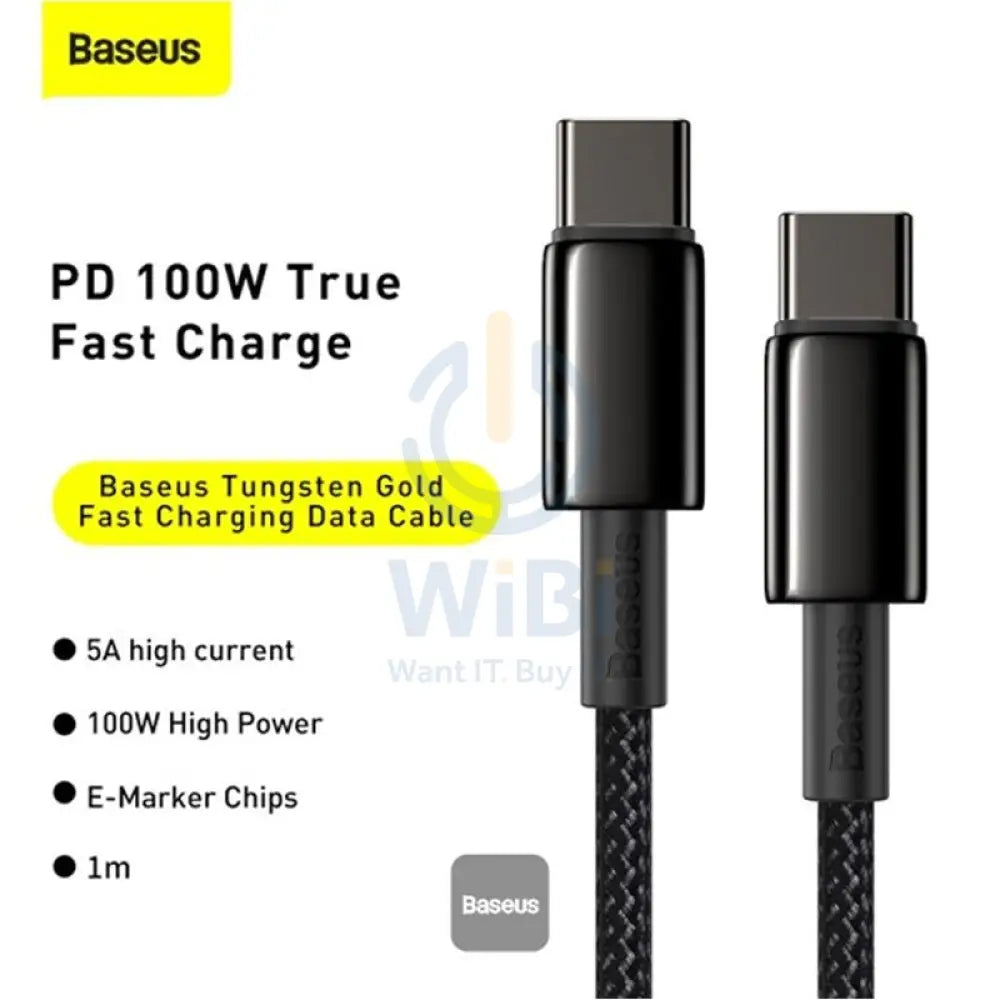 Baseus Tungsten Gold Fast Charging Data Cable - Type-C / 100W / 1Meter / Black Accessories > Cables & Converters >
