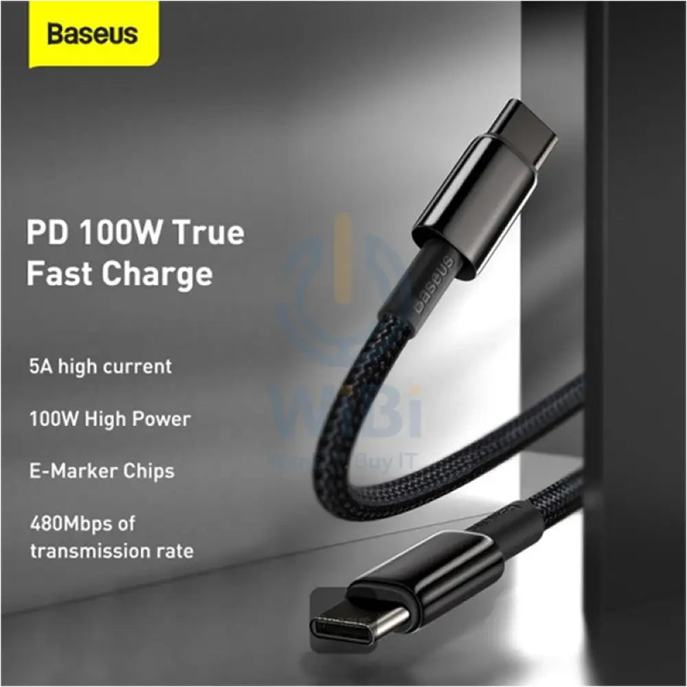 Baseus Tungsten Gold Fast Charging Data Cable - Type-C / 100W / 1Meter / Black Accessories > Cables & Converters >