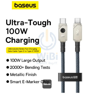 Baseus Unbreakable Series Fast Charging Type-C to Type-C Cable - 1 Meter / 100W / Stellar White Accessories > Cables &
