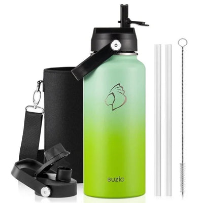 Buzio Duet Series Water Bottle with 2 Lids and Sleeve 1L - Gradient Green