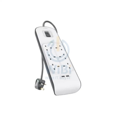 Belkin 6 Way Surge Protection Strip - 18W / 2 Meter / USB-A / USB-C / White Accessories > Power > Power Protection >