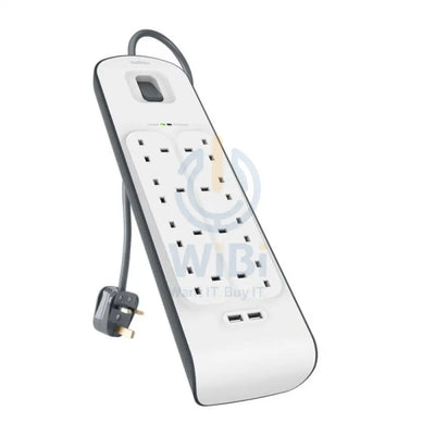 Belkin 8 Way Surge Protection Strip - 18W / 2 Meter / USB-A / USB-C / White Accessories > Power > Power Protection >
