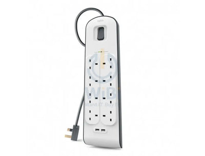 Belkin 8 Way Surge Protection Strip - 2M With 2 X 2.4Amp Usb Charging Station Power Extension - White Accessories >