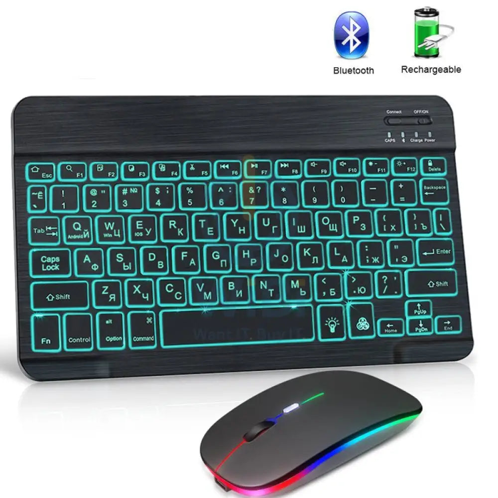 Bluetooth Wireless Keyboard And Mouse Kit For RGB Backlit Keyboard Kit - Black Accessories > Keyboard & Mouse