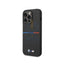 BMW iPhone 14 Pro Max M Collection Liquid Silicone Case Printed UV Varnish Pattern Tricolor Line & Logo - Black