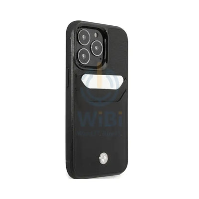 BMW iPhone 14 Pro Max Signature Collection Genuine Leather Case with Cardslot Embossed Pattern - Black Accessories >