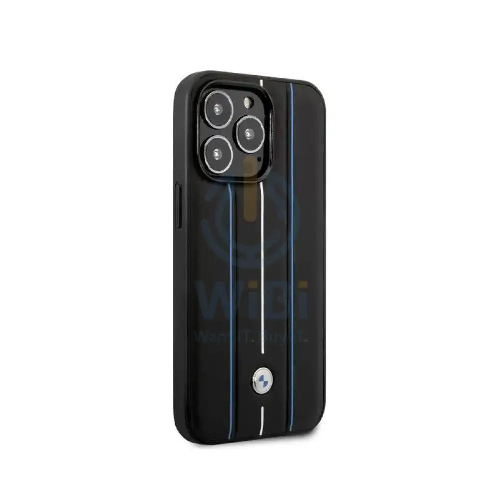 BMW iPhone 14 Pro Max Signature Collection Genuine Leather Case with Hot Stamp Lines - Black Accessories > Mobiles &