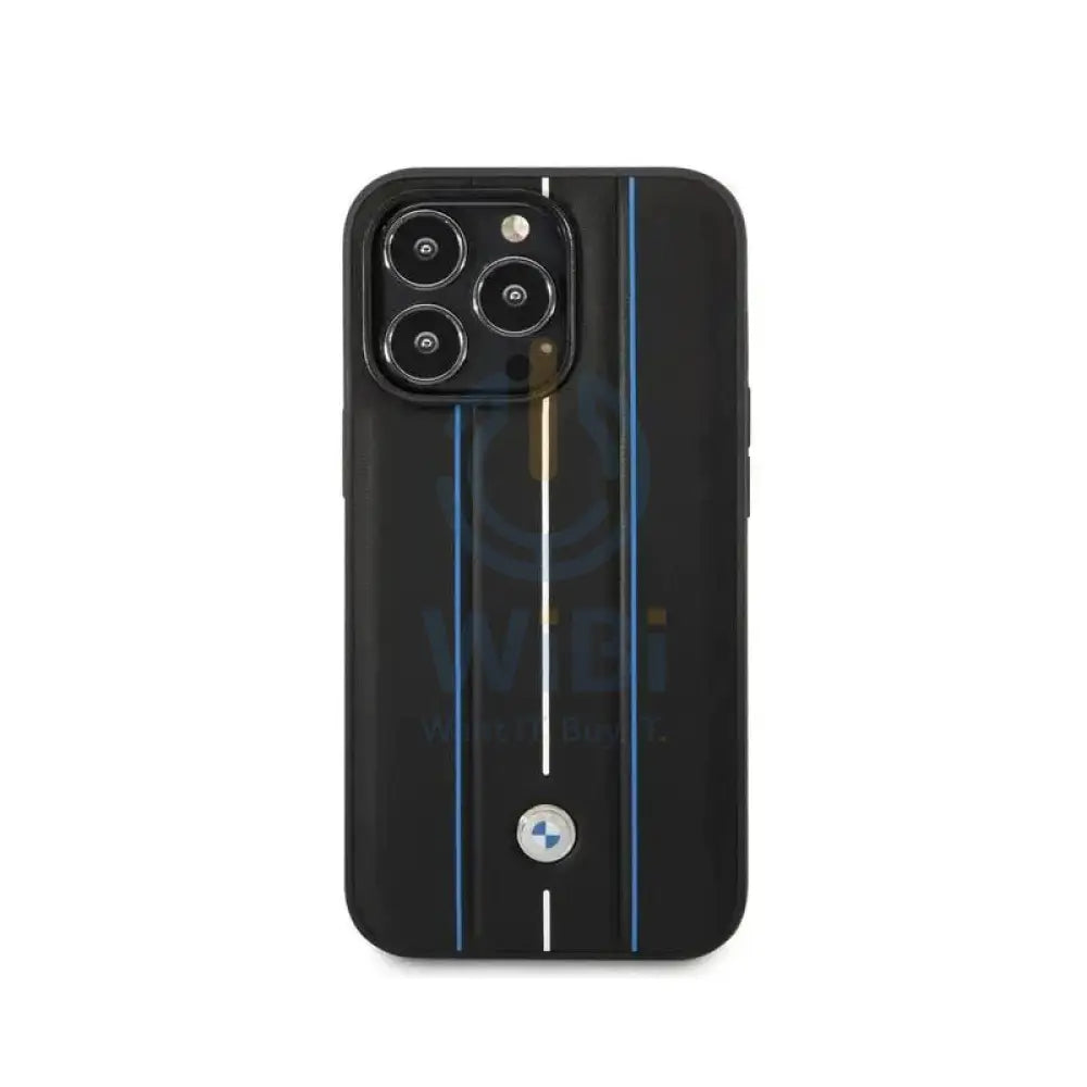BMW iPhone 14 Pro Max Signature Collection Genuine Leather Case with Hot Stamp Lines - Black Accessories > Mobiles &