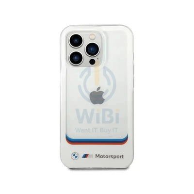 BMW iPhone 14 Pro Motorsport Collection PC/TPU IML Case Big Square Transparent and Printed Bottom Logo - White