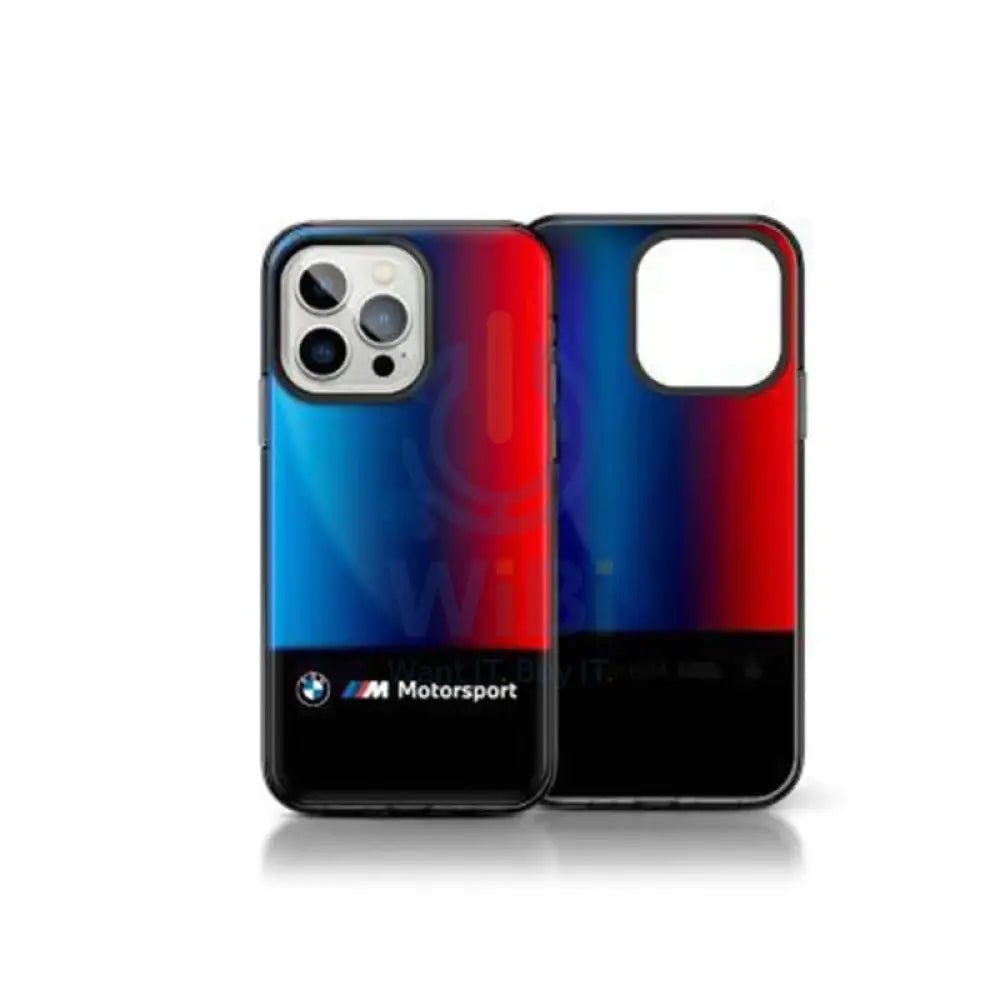 BMW iPhone 14 Pro Motorsport Collection PC/TPU IML Case with Printed Middle Tricolor Fading Stripe - Black Accessories
