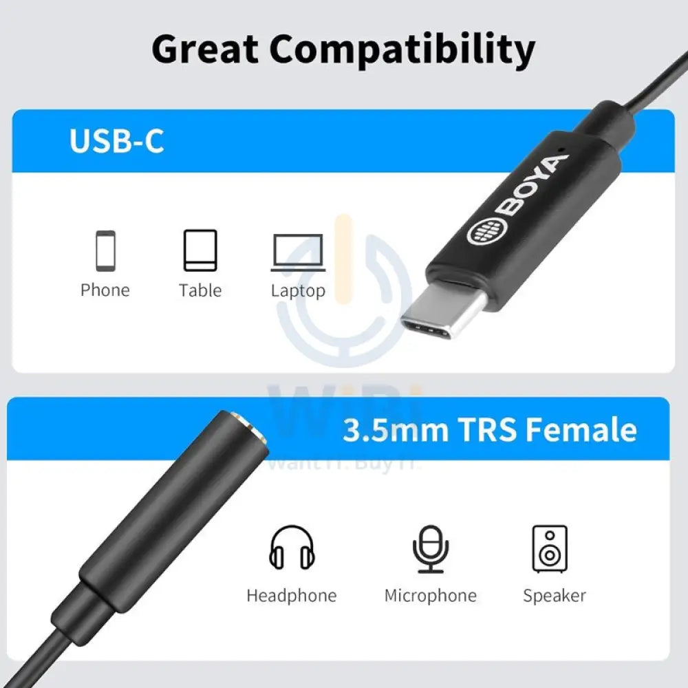 BOYA BY-K4 6CM 3.5mm Female TRRS To Male Type-c Adapter Cable Accessories > Cables & Converters > Cables