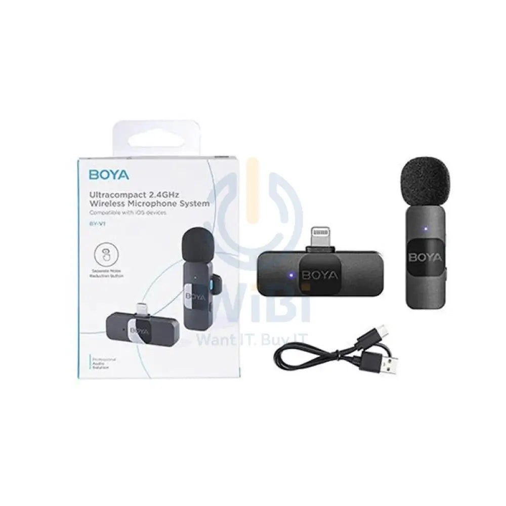 BOYA Smallest 2.4Ghz Wireless Microphone with Lightning connector for iOS device(1TX + 1RX) - Black Accessories > Audio