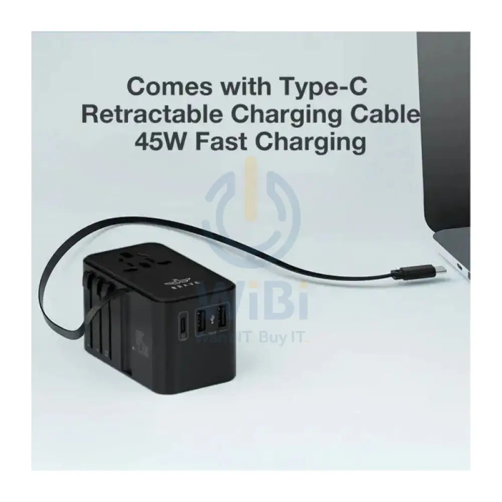 BRAVE Universal Travel Adapter with Retractable Cable - 45W / USB-C / USB-A / Black Accessories > Power Adapters