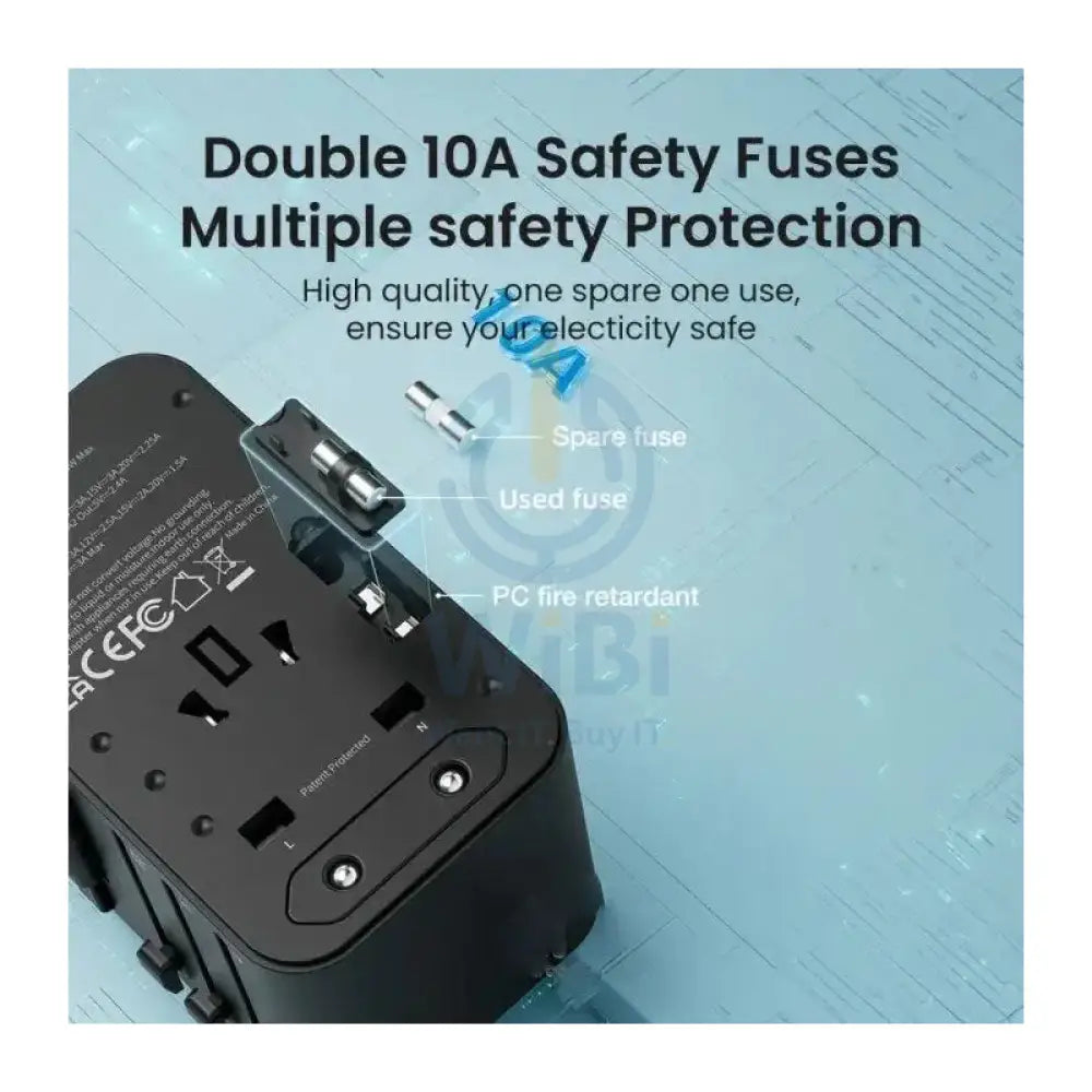 BRAVE Universal Travel Adapter with Retractable Cable - 45W / USB-C / USB-A / Black Accessories > Power Adapters