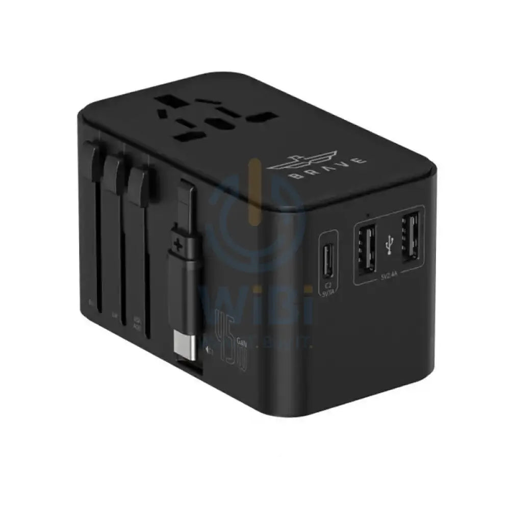 BRAVE Universal Travel Adapter with Retractable Cable - 45W / USB-C / USB-A / Black Accessories > Power Adapters