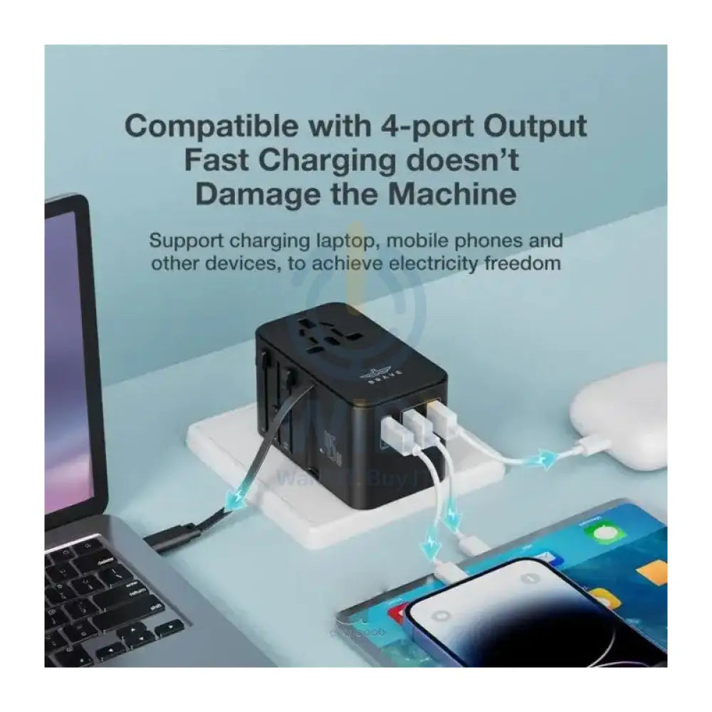 BRAVE Universal Travel Adapter with Retractable Cable - 45W / USB-C / USB-A / Black Accessories > Power Adapters