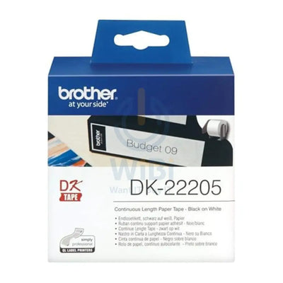 Brother DK-22205 Continuous Length Paper Tape - 62mm / Black on White Accessories > Printers & Scanners > Printers >