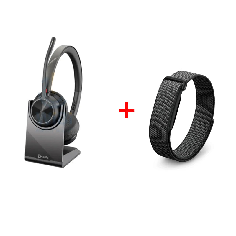 HP Poly Voyager 4320 Bluetooth Stereo Headset - BT700 USB-A Dongle / Charging Stand (Microsoft Teams Certified) / 2YW + Google Fitbit Air Smart Screenless Fitness Tracker - Bluetooth / Obsidian - Bundle Offer
