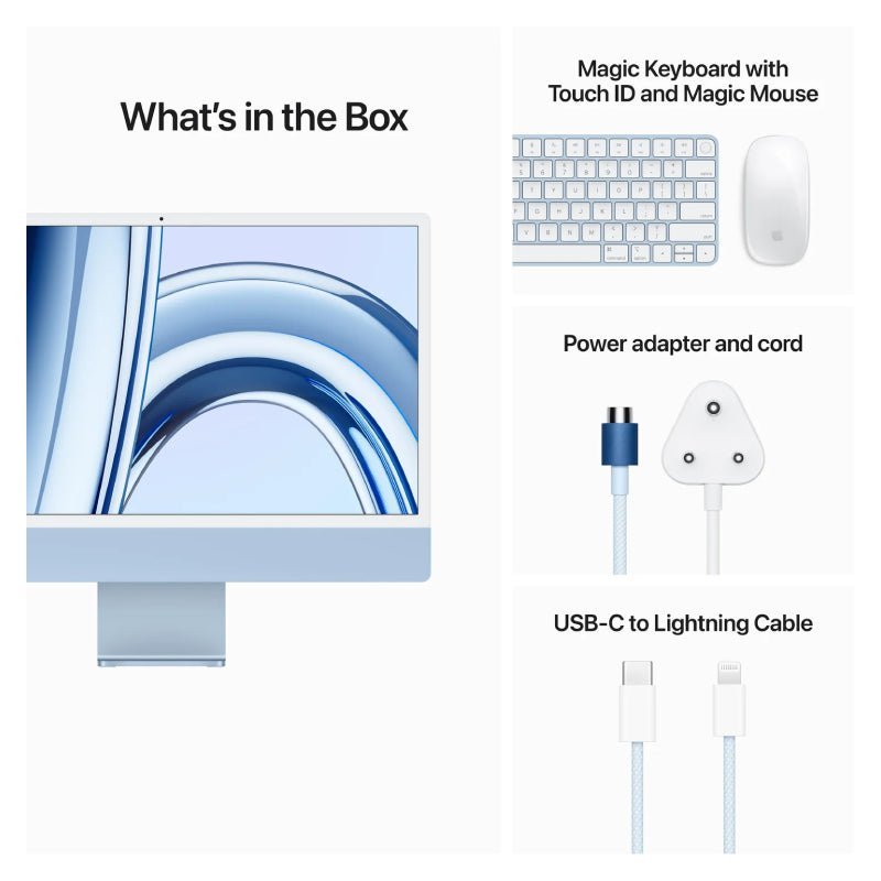 Apple iMac - 24" / M3 / 8-Core CPU / 10-Core GPU / 16 Core Neural Engine / 16GB RAM / 512GB SSD / Arb/Eng / Blue / 1YW