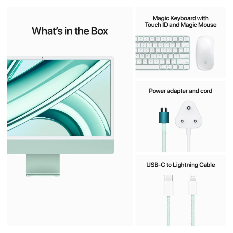 Apple iMac - 24" / M3 / 8-Core CPU / 10-Core GPU / 16 Core Neural Engine / 8GB RAM / 256GB SSD / Arb/Eng / Green / 1YW