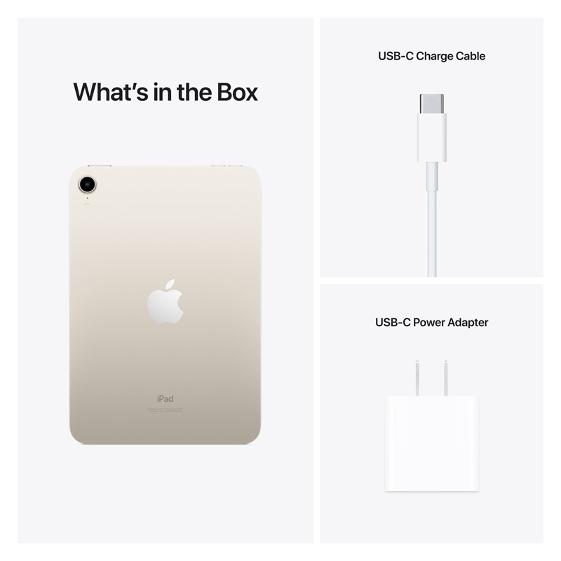 Apple iPad Mini (6th Gen) - A15 Bionic Chip / 64GB / 8.3" Retina / Wi-Fi / Cellular / 1YW / Starlight