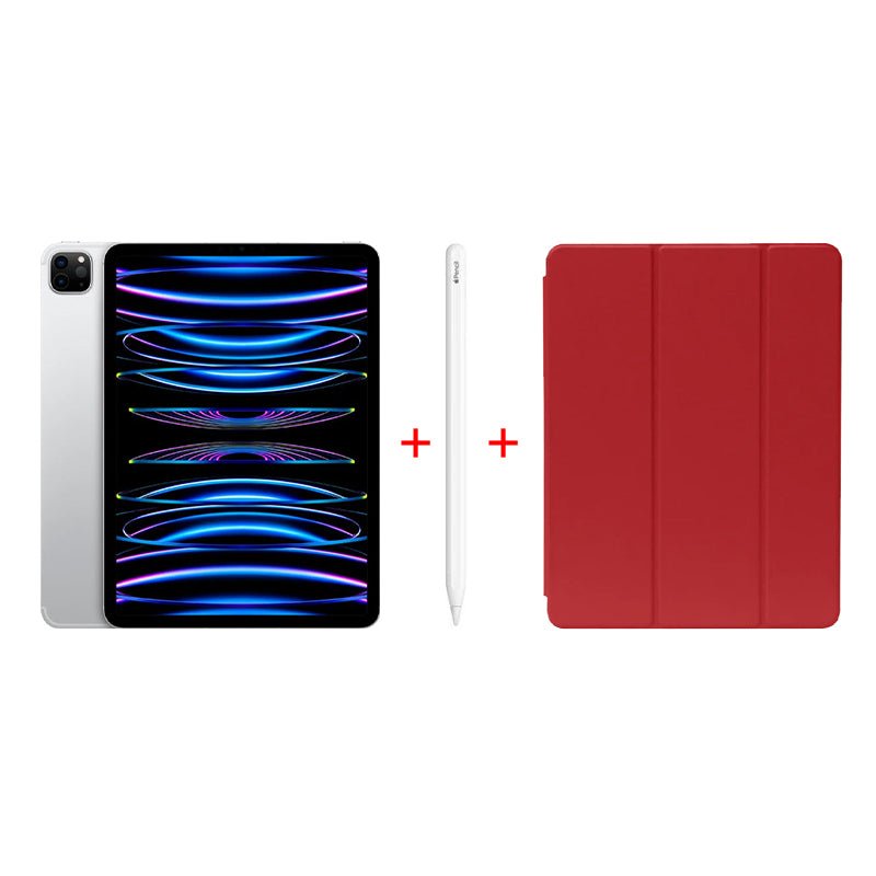 Apple iPad Pro (2022) M2 12.9 inch / 256GB - Wifi - Silver + Apple Pencil 2nd Generation - White + iPad Pro 12.9 Smart Case - Red - Bundle Offer