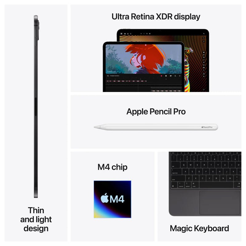 Apple iPad Pro (2024) - M4 Chip 9-Core CPU / 512GB / 13" Ultra Retina Display / Wi-Fi / 1YW / Space Black - Tablet + ESR Rebound Hybrid 360 Black Case and ESR Tempered-Glass Clear Screen Protector for iPad Pro 13" (2024) - Bundle Offer