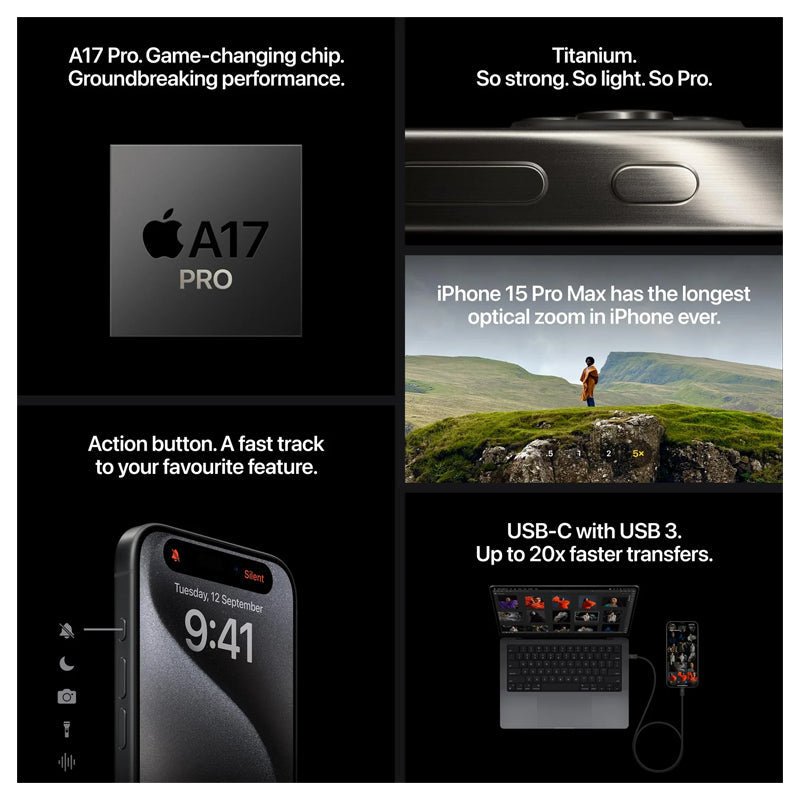 Apple iPhone 15 Pro - 256GB / Black Titanium / 5G / 6.1" / Dual Physical SIM