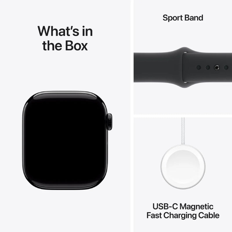 Apple Watch Series 10 with Sport Band - LTPO OLED / 64GB / 42mm / Medium/Large / Bluetooth / Wi-Fi / Cellular / Jet