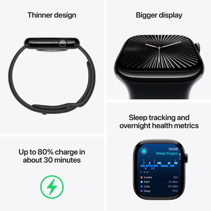 Apple Watch Series 10 with Sport Band - LTPO OLED / 64GB / 42mm / Small/Medium / Bluetooth / Wi-Fi / Cellular / Denim