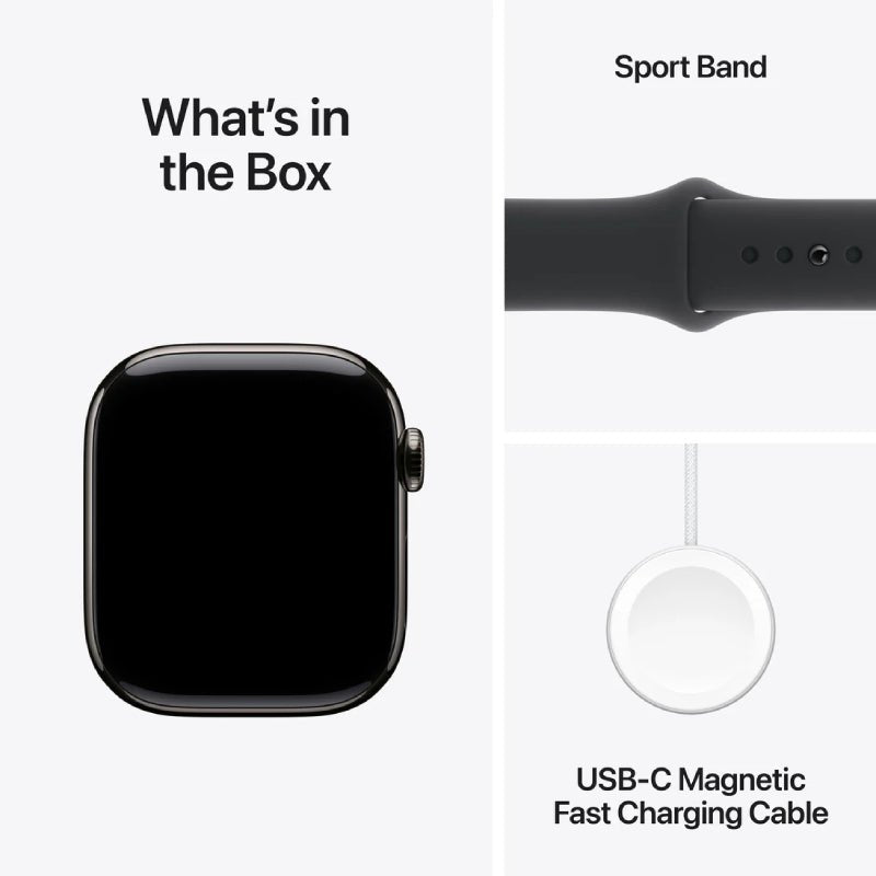 Apple Watch Series 10 with Sport Band - LTPO OLED / 64GB / 42mm / Small/Medium / Bluetooth / Wi-Fi / Cellular / Slate