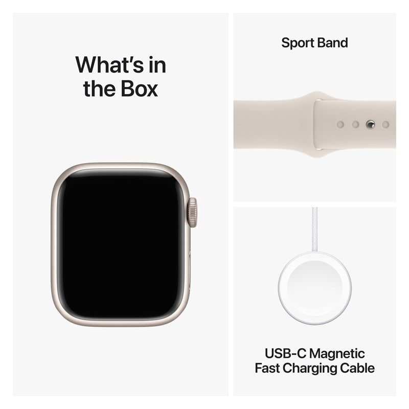 Apple Watch Series 9 with Sport Band - LTPO OLED / 64GB / 41mm / Medium/Large / Bluetooth / Wi-Fi / Cellular / Starlight