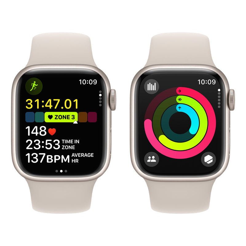 Apple Watch Series 9 with Sport Band - LTPO OLED / 64GB / 41mm / Medium/Large / Bluetooth / Wi-Fi / Cellular / Starlight