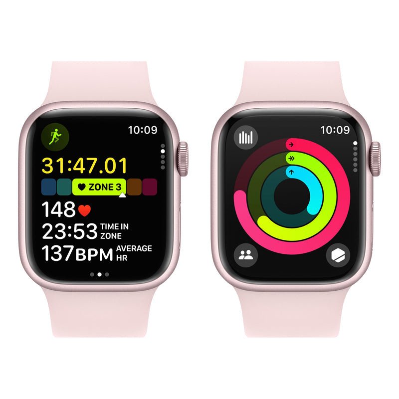 ابل ساعة الإصدار 9 مع الرياضة باند - LTPO OLED / 64 جيجابايت / 45 مم / متوسط/ كبير / بلوتوث / واي-فاي / خلوي  ضوء /