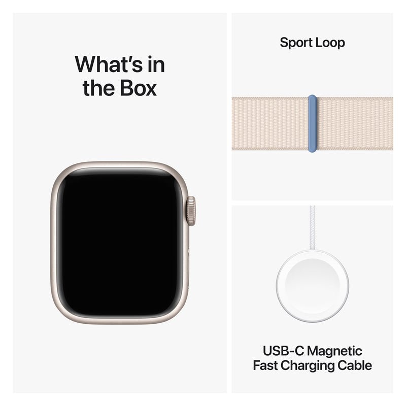 Apple Watch Series 9 with Sport Loop - LTPO OLED / 64GB / 45mm / Bluetooth / Wi-Fi / Cellular / Starlight Smart Watches