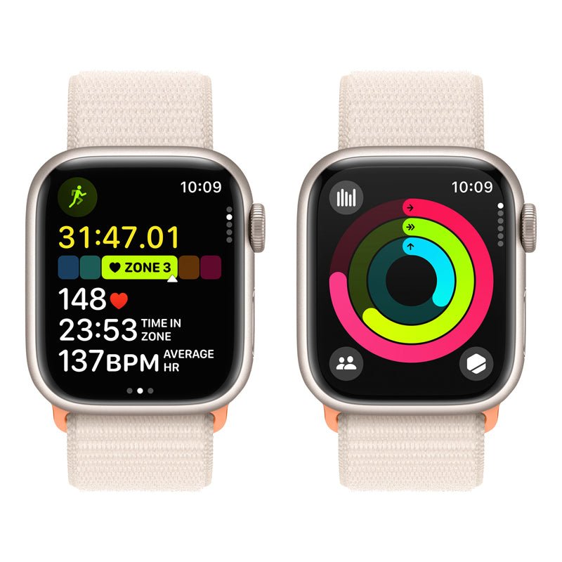 Apple Watch Series 9 with Sport Loop - LTPO OLED / 64GB / 45mm / Bluetooth / Wi-Fi / Cellular / Starlight Smart Watches