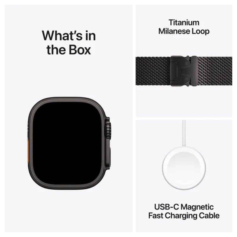 Apple Watch Ultra 2 (2024) - LTPO OLED / 64GB / 49mm / Bluetooth / Wi-Fi / Cellular / Titanium Black Milanese Loop - Large