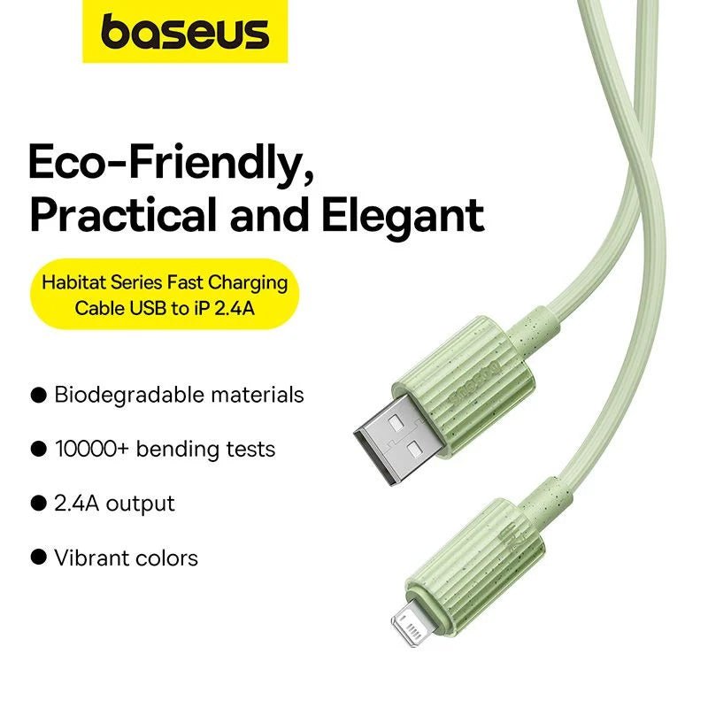 Baseus Habitat Series Fast Charging USB-A to Lightning Cable 2M - Natural Green