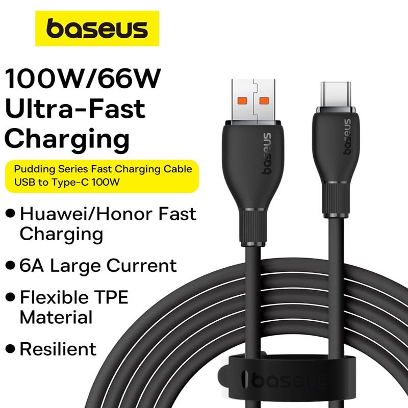 Baseus Pudding Series Fast Charging USB-A to USB-C Cable 2M - Cluster Black