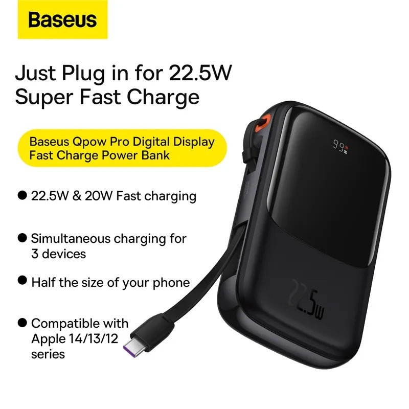 Baseus Qpow Pro Digital Display Fast Charge Power Bank - 20000mAh / 22.5W / Type-C / Black