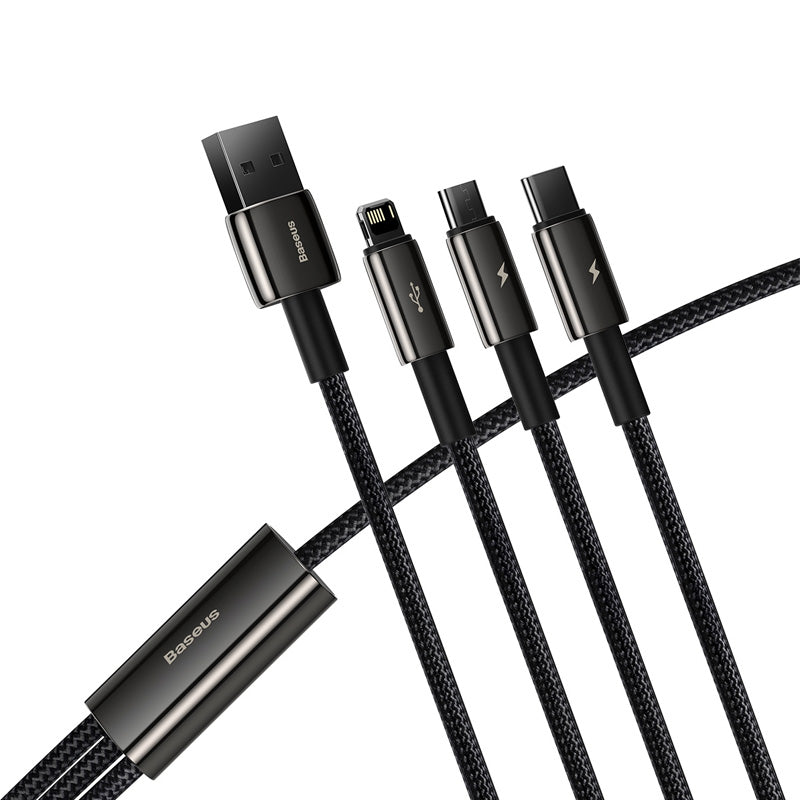 Baseus Tungsten Gold 3 in 1 Fast Data Cable - Micro/USB-C/Lightning/  3.5a / 1.5 Meter / Black