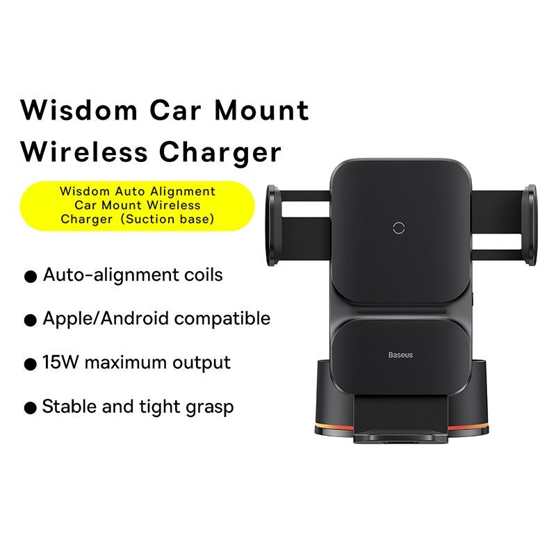 Baseus Wisdom Auto Alignment Wireless Charger - Car Mount / QI 15W / Suction base / Black