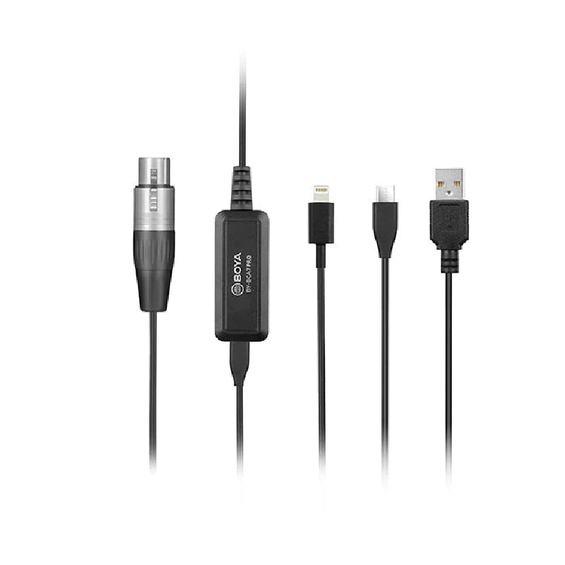 Boya BY-BCA7 PRO Cable With XLR Preamplifier - 6M / XLR / Lighting / USB / Type-C - Black