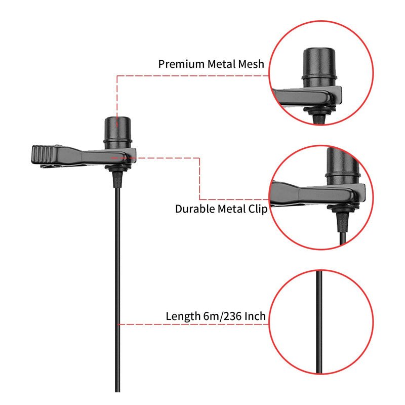 BOYA BY-M1 Pro Omnidirectional Lavalier Condenser Microphone - 65 Hz / 3.5mm Jack / Wired - Black