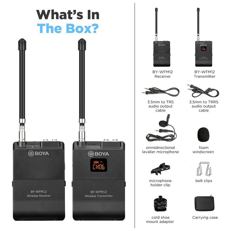 Boya BY-WFM12 VHF Wireless Microphone System - 12 Channel / Wireless - Black