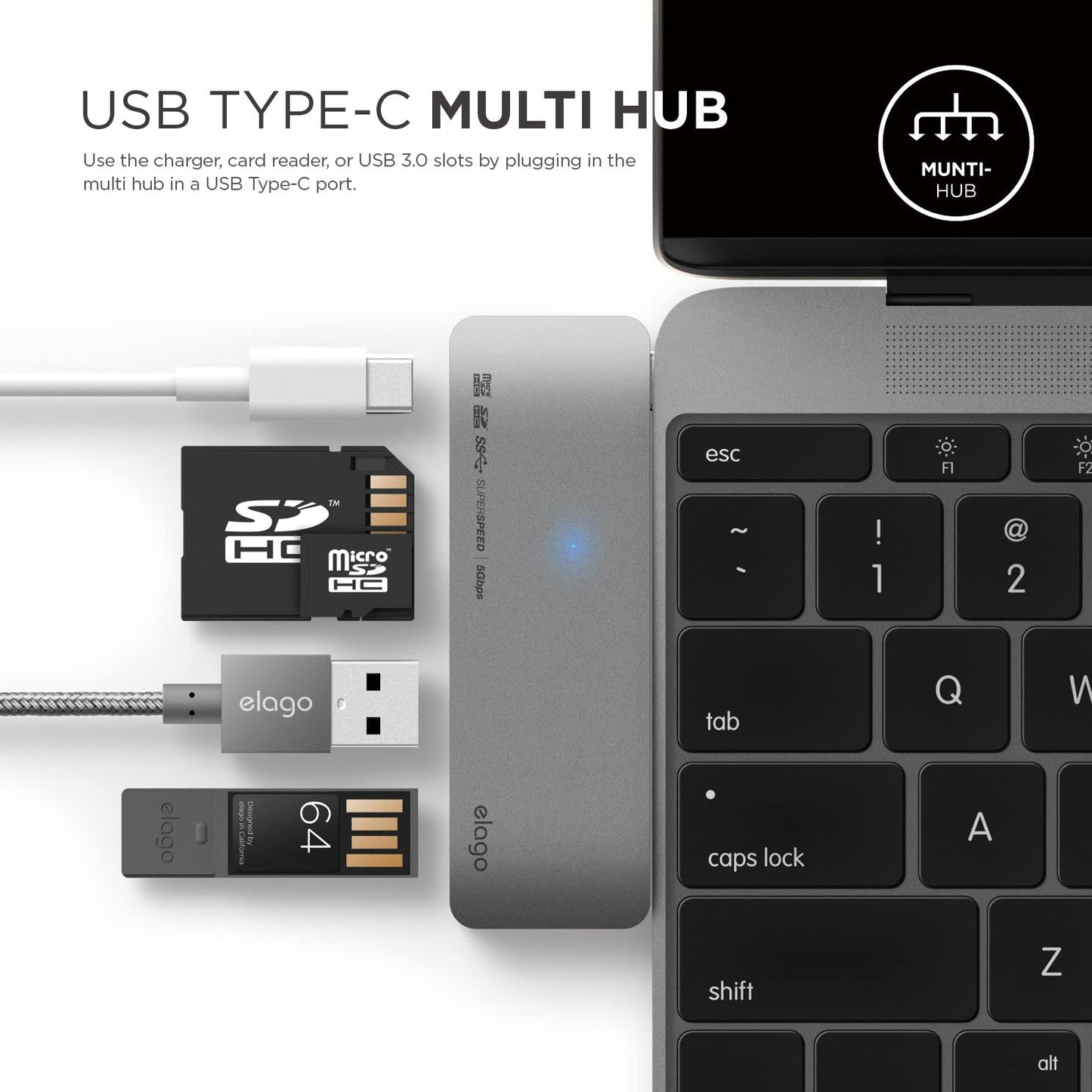 Elago Aluminum Charging Multi Hub USB-C - Space Gray