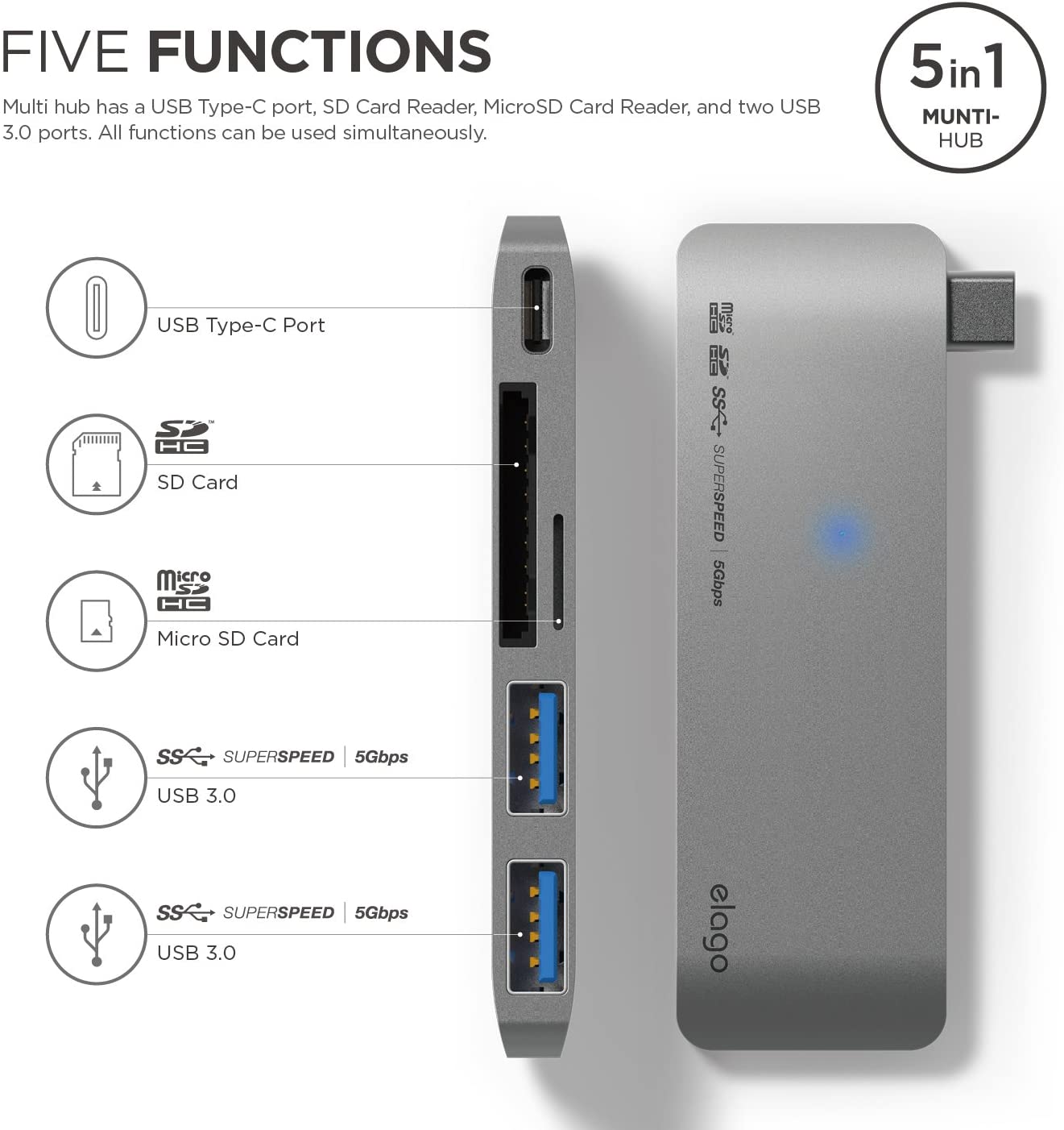 Elago Aluminum Charging Multi Hub USB-C - Space Gray