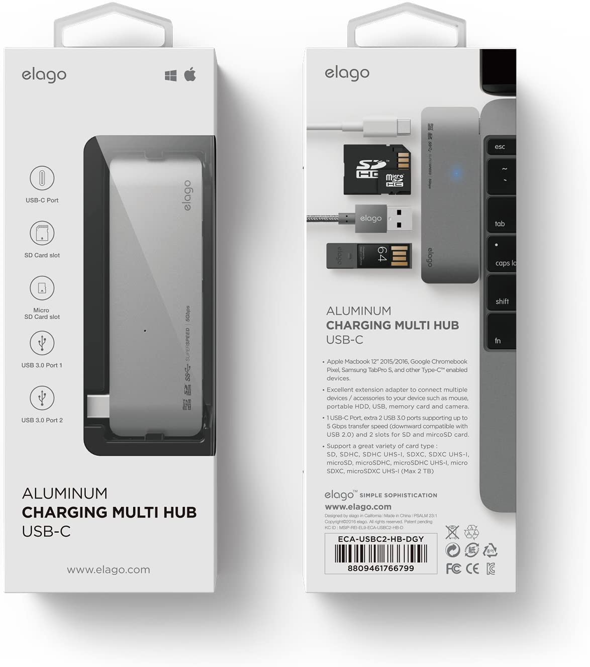 Elago Aluminum Charging Multi Hub USB-C - Space Gray