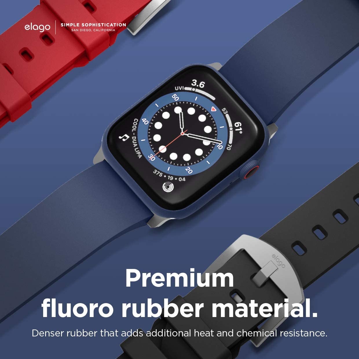 Elago Apple Watch 45/44/42mm/Ultra Premium Fluoro Rubber Strap - Jean Indigo